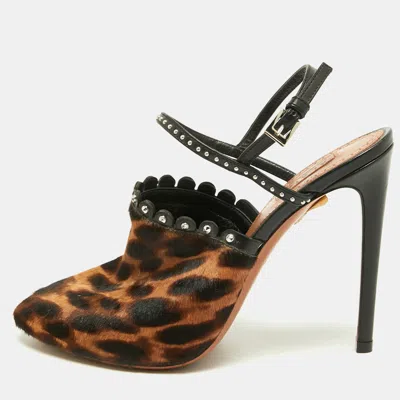 Pre-owned Alaïa Size 37 Brown Leopard Print Calf Hair And Studded Leather Ankle Strap Sandals