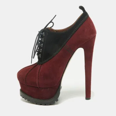 Pre-owned Alaïa Size 37.5 Burgundy/black Suede Booties