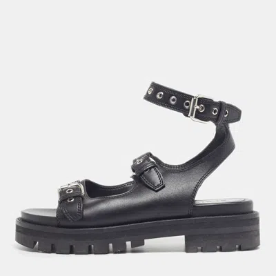 Pre-owned Alaïa Size 38 Black Leather Buckle Ankle Strap Flat Sandals