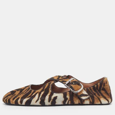 Pre-owned Alaïa Size 38 Brown/white Calf Hair Crisscross Ballet Flats
