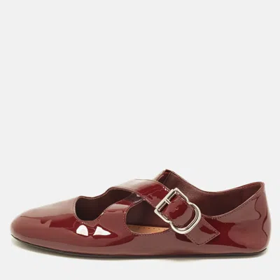 Pre-owned Alaïa Size 38 Burgundy Patent Leather Crisscross Ballet Flats