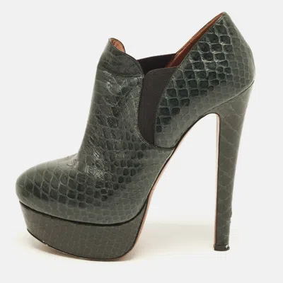Pre-owned Alaïa Size 38 Green Python Leather Platform Booties