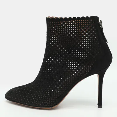 Pre-owned Alaïa Size 39 Black Laser Cut Suede Ankle Length Boots