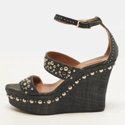 Pre-owned Alaïa Size 39 Navy Blue Denim Wedge Sandals