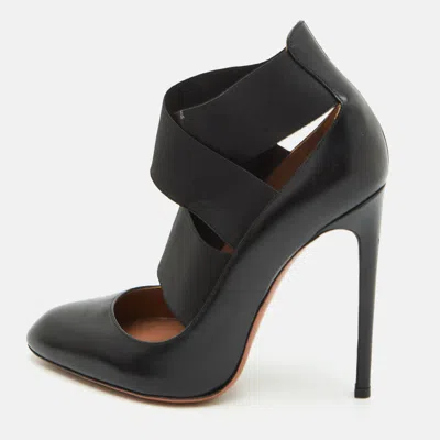 Pre-owned Alaïa Size 40 Black Leather And Stretch Band Criss Cross Ankle Strap Pumps