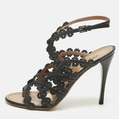 Pre-owned Alaïa Size 40 Black Leather Cut-out Ankle Strap Sandals