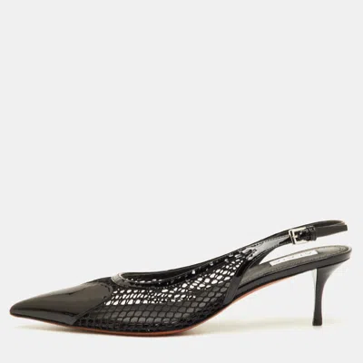 Pre-owned Alaïa Size 40 Black Mesh And Patent Leather Pointed Toe Slingback Pumps
