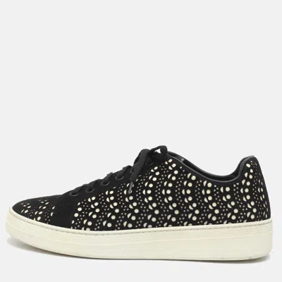 Pre-owned Alaïa Size 40 Black/white Laser Cut Suede Low Top Sneakers