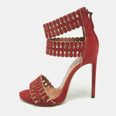 Pre-owned Alaïa Size Red Suede Ankle Strap Sandals