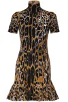 Alaïa Mock-neck Leopard Short-sleeve Skater Mini Dress In Multicolor