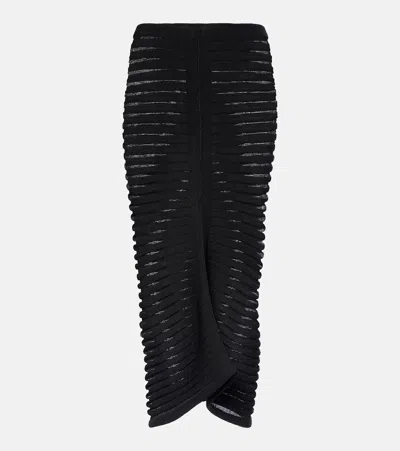 Alaïa Skeleton Knitted Midi Skirt In Black