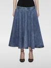 Alaïa Blue Pleated Denim Midi Skirt In Denim