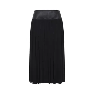 Alaïa Pleated Midi Skirt Leather Waistband In Black