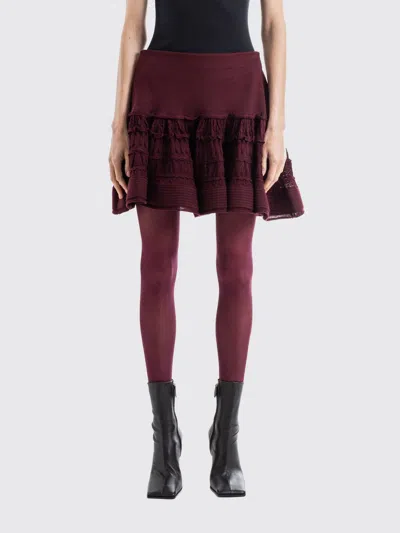 Alaïa Ruffled Wool Mini Skirt In Burgundy