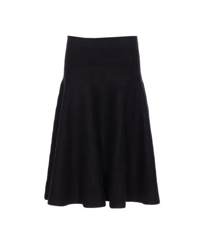 Alaïa Midi Flared Knit Skirt High Waist In Black
