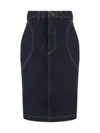 Alaïa Denim Pencil Skirt In Bleu Denim