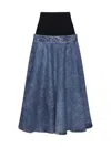 Alaïa Blue Pleated Denim Midi Skirt In Bleu Neige