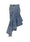 Alaïa Spiral Design Denim Midi Skirt With Hem In Blue