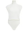 Alaïa Sleeveless Sheer-knit Wool Bodysuit In Blanc Naturel