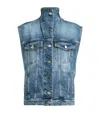 Alaïa Womens Alaia High-neck Faded-wash Regular-fit Denim-blend Vest In Blue