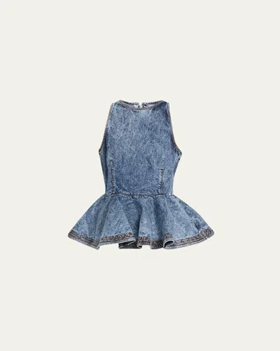 Alaïa Alaia Peplum Halterneck Top With Ruched Hem And Fitted Waist In Blue