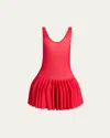Alaïa Sleeveless Drop-waist Flared Skirt Mini Dress In Rouge