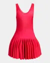 Alaïa Sleeveless Drop-waist Flared Skirt Mini Dress In Rouge