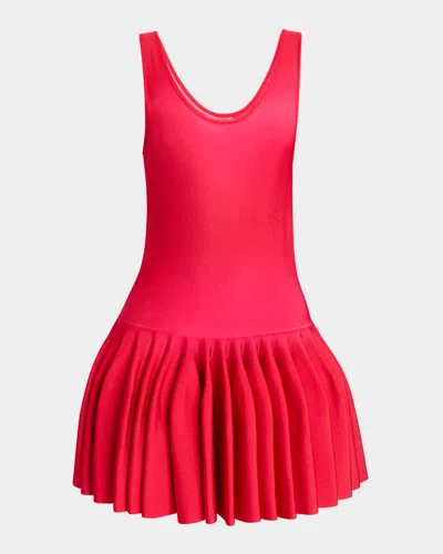 ALAÏA SLEEVELESS DROP-WAIST FLARED SKIRT MINI DRESS