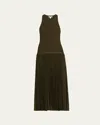 Alaïa Womens Olive Regular-fit Pleated Woven Midi Dress In Black
