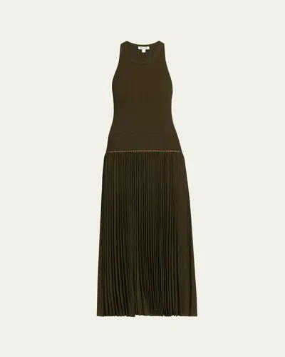 ALAÏA SLEEVELESS DROP-WAIST PLEATED MIDI DRESS