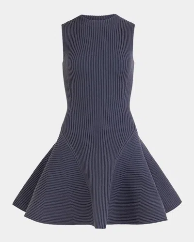 Alaïa Sleeveless English Rib Mini Skater Dress In Blue