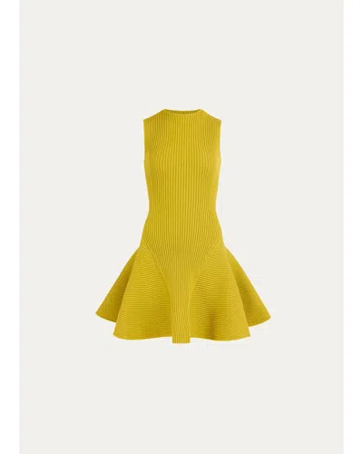 Alaïa Sleeveless English Rib Mini Skater Dress In Yellow