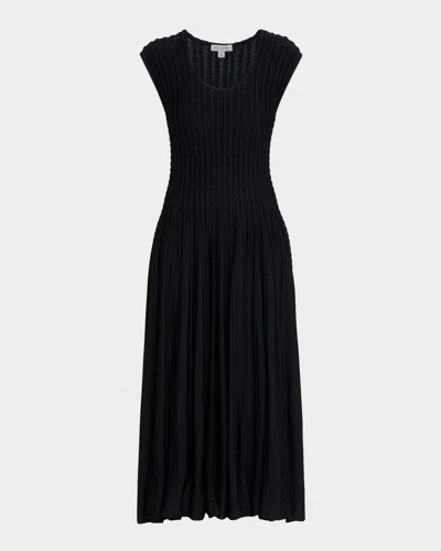 Alaïa Sleeveless Flare Pleated Knit Midi Dress In Black