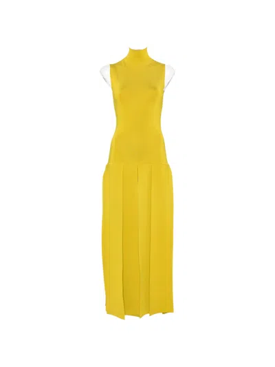 Alaïa Alaia Sleeveless High-neck Pleated Midi Dress In Yellow