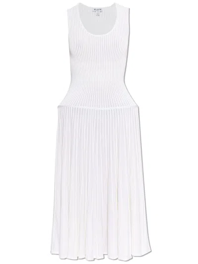 Alaïa Alaia Sleeveless Pleated Mini Dress With Fitted Bodice In White