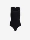 Alaïa Ribbed Texture High Neckline Sleeveless Thong Cut In Black