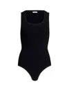 Alaïa Ribbed Texture High Neckline Sleeveless Thong Cut In Black