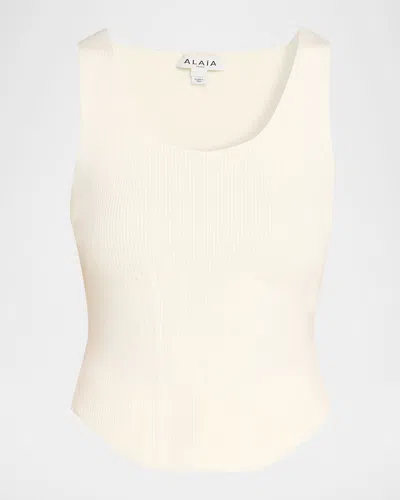 Alaïa Sleeveless Ribbed Knit Corset Top In Neutral