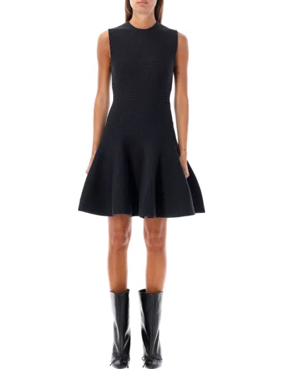 Alaïa Sleeveless Ribbed Knit Flared Dress In Black
