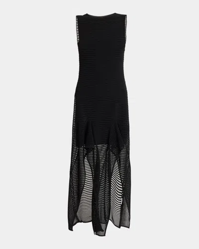 Alaïa Sleeveless Ruffled Ladder Knit Maxi Dress