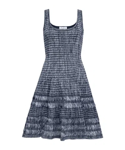 Alaïa Sleeveless Smocked Knit A-line Mini Dress In Gray