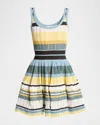 Alaïa Womens Scoop-neck Crinoline Ribbed-knit Mini Dress Multicolor Jaune In Multi