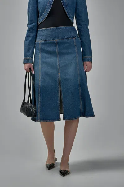 Alaïa Slit Denim Skirt In Blue