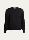 Alaïa Slit Fringe Sleeve Wool Crewneck Sweater In Noir Alaia