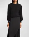 Alaïa Slit Fringe Sleeve Wool Crewneck Sweater In Noir Alaia