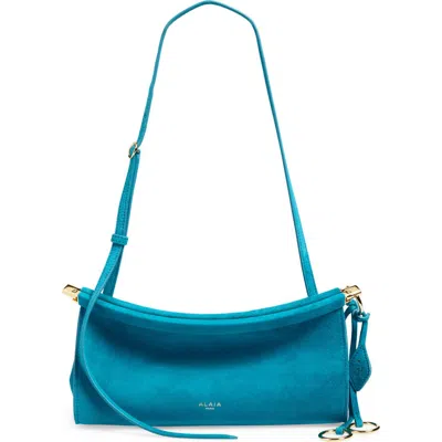 Alaïa Small Le Click East/west Suede Shoulder Bag In Blue