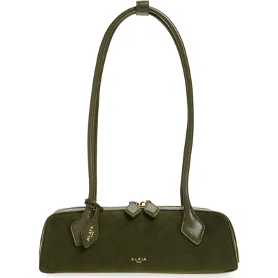 Alaïa Small Le Teckel Suede East/west Shoulder Bag In Green