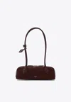 Alaïa Small Le Teckel Suede Shoulder Bag In Burgundy