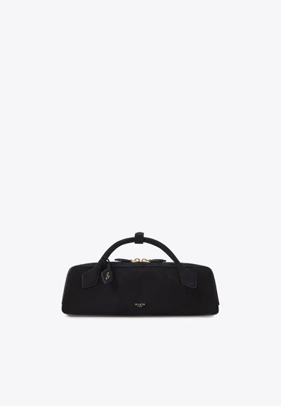 Alaïa Small Le Teckel Suede Top Handle Bag In Black