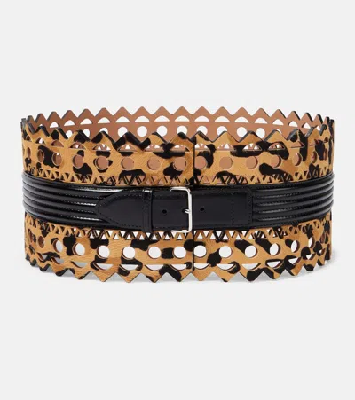 Alaïa Leopard-print Lasercut Cowhide Leather Corset Belt In Brun Sepia